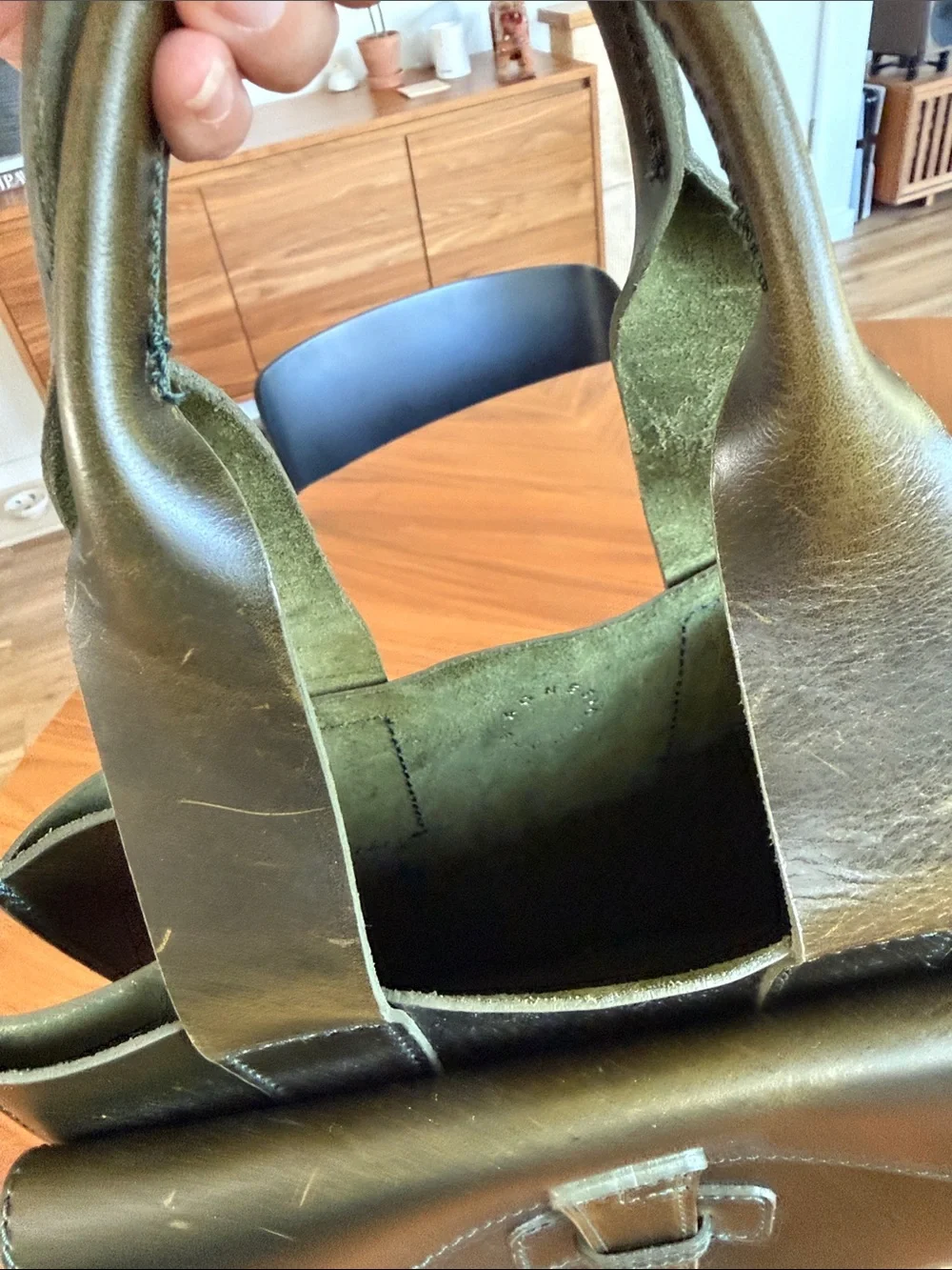 Agnes Baddoo - Classic Leather Satchel Bag in Olive Green - Women